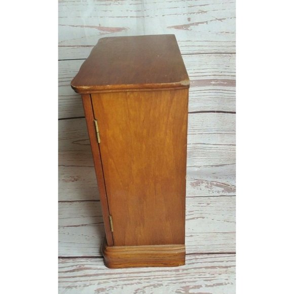 Rare Vintage Wood Jewelry Box Armoire Artistic Design Glass Door Shelves w/Mirro - Picture 5 of 12